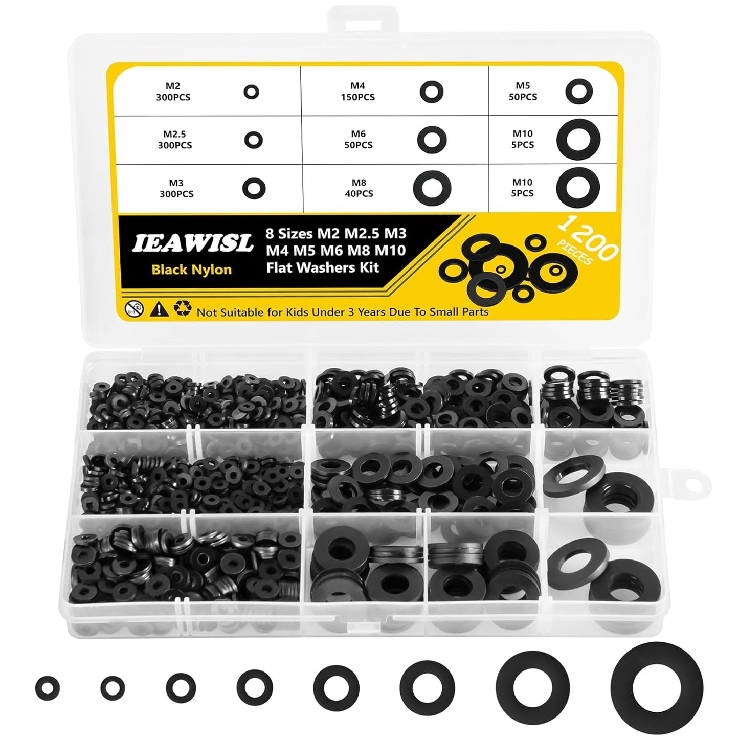 1050Pcs Flat Washers Set, 304 Stainless Steel Flat Washers for Screws, Assorted Sizes (M2 M2.5 M3 M4 M5 M6 M8 M10 M12) for Industrial Use - PuriLite