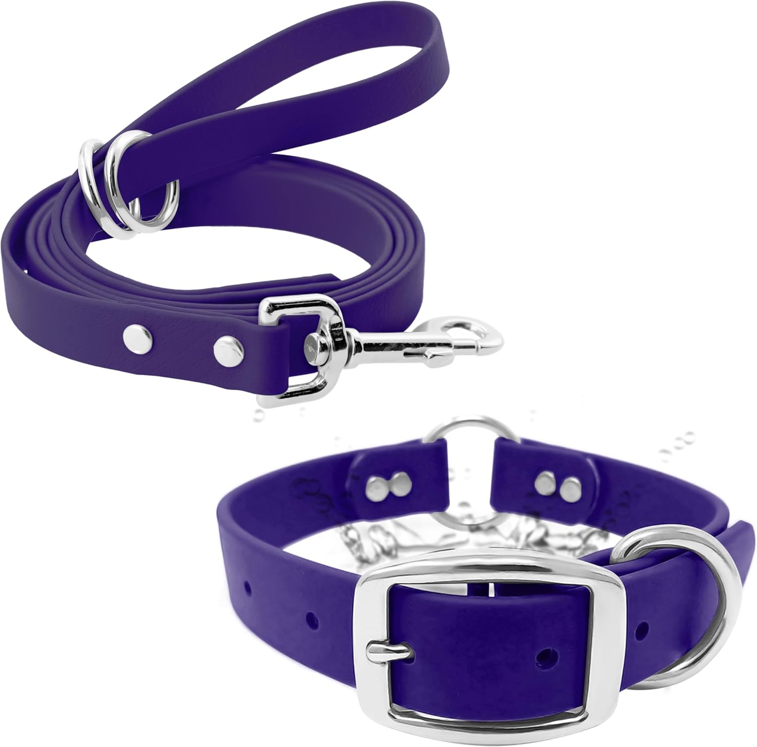 Regal Dog Products Small Orange Waterproof Dog Collar and Leash Set - Vinyl Coated, Biothane Puppy Pet Training Collar with Heavy Duty Center Ring & 5'ft Leash - Other Sizes for Medium & Large Dogs - PuriLite