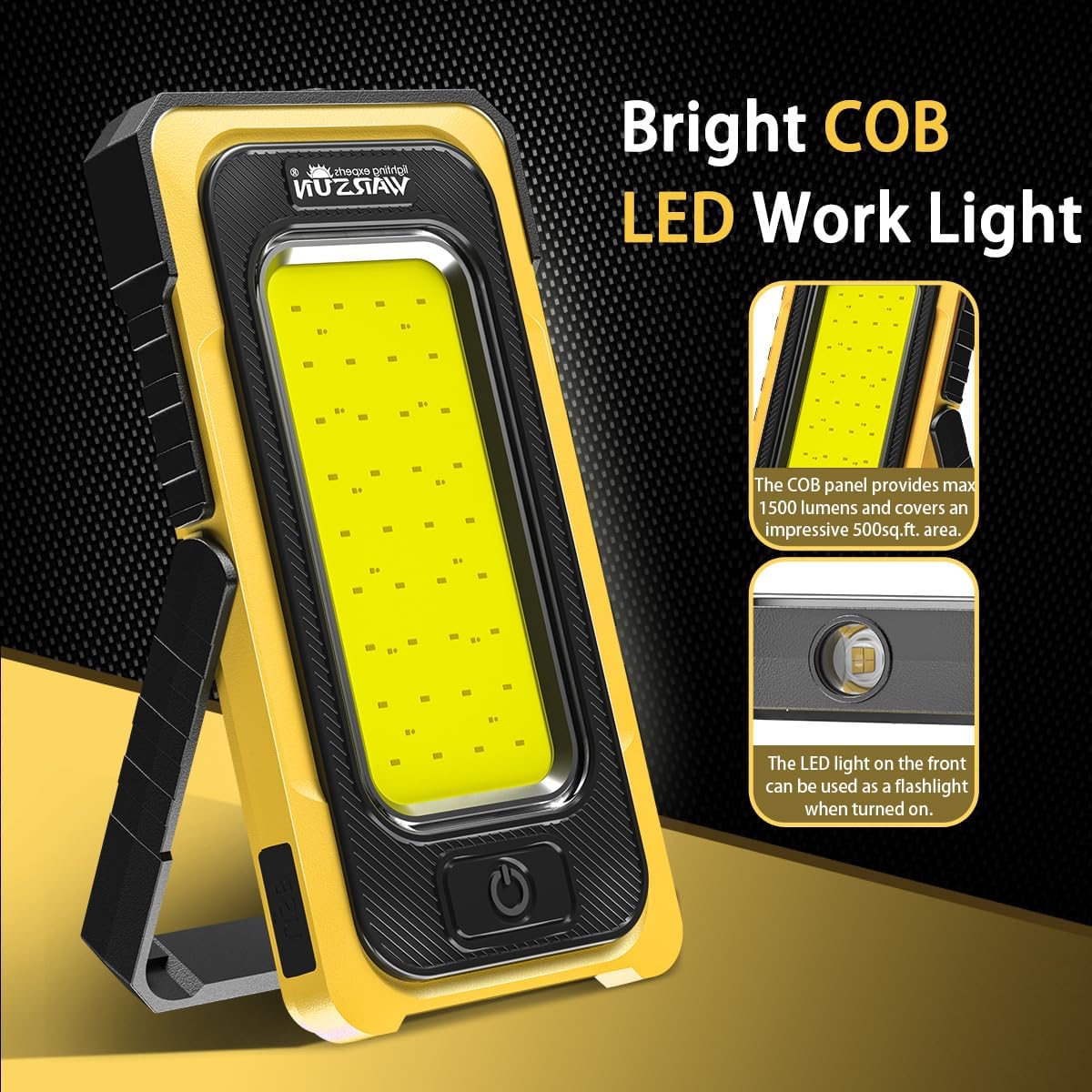 WARSUN Led Work Light Rechargeable, Portable Magnetic Work Light, LED Flood Light Waterproof for Outdoor Camping Hiking Emergency Car Repairing (USB + Solar Charging, Blue) - PuriLite