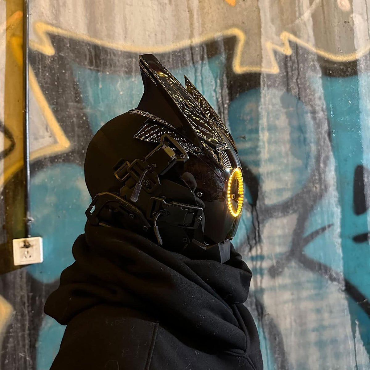 JAUPTO Techwear Mask Punk Mask Helmet ,LED Light Cool Samurai Mask,Halloween Cosplay Anime mask - PuriLite