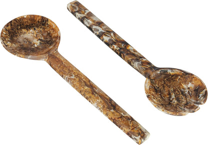 Creative Co-Op, Brown, Resin Salad Servers with Matte Marble Finish, Set of 2, Medium - PuriLite