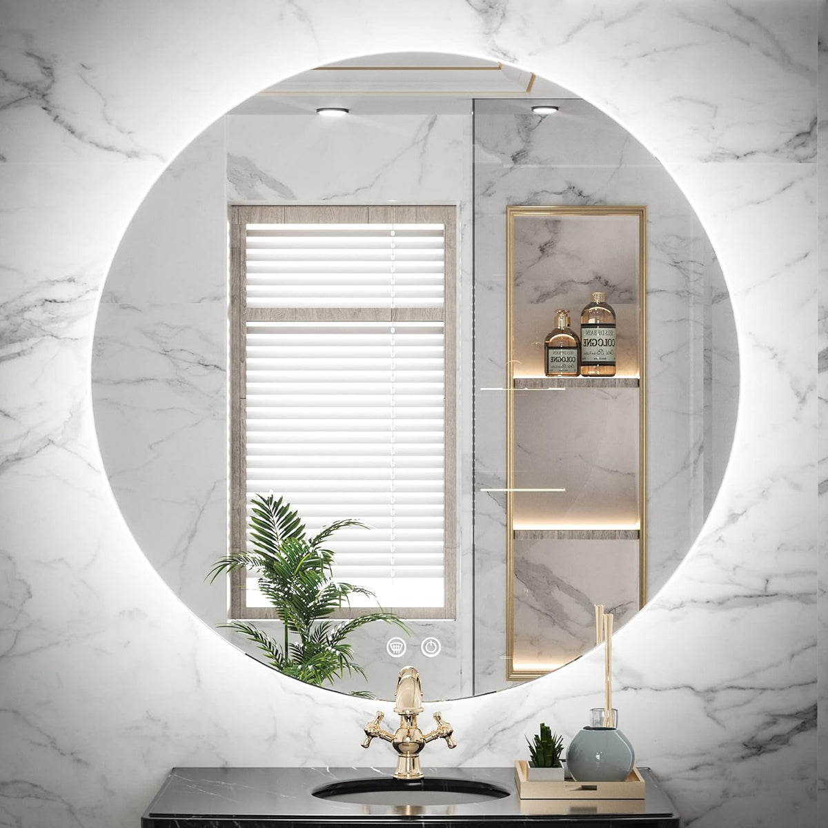 TETOTE 28 Inch Round LED Bathroom Vanity Mirror, Anti-Fog Dimmable Lights IP54 Waterproof Circle Makeup Wall Mounted Mirror - PuriLite
