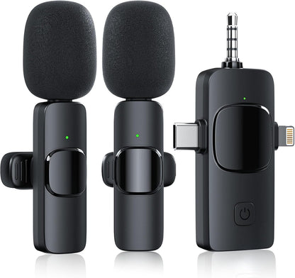 3 in 1 Wireless Lavalier Microphone for iPhone iPad Android Camera USB-C, Mini Microphone with Noise Reduction, Plug-Play Wireless Microphone for YouTube, Video Recording, Interviews, TikTok, Vlog - PuriLite