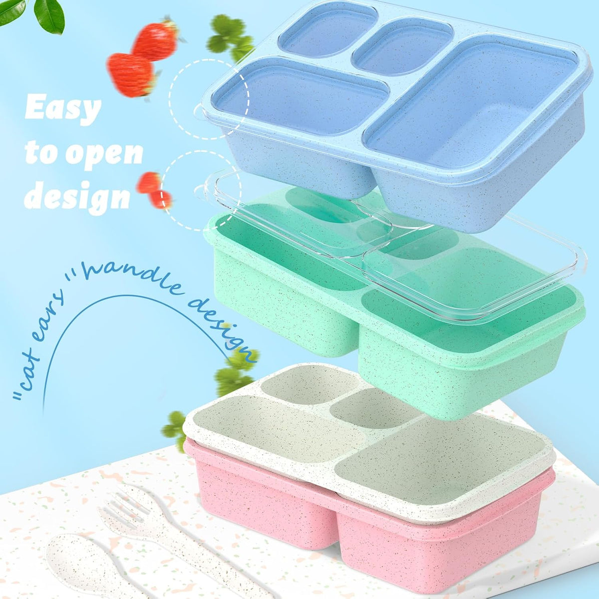 Large Capacity Bento Box for Adults, 4-Piece Set – Stackable Lunch Box with 4 Compartments, Microwave & Dishwasher Safe, Reusable Meal Prep Containers, Snack Containers for Kids & Adults (4 Colors) - PuriLite