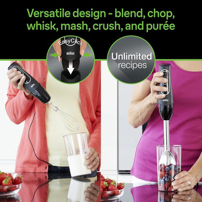 Braun MultiQuick 5 Immersion Hand Blender - Patented Technology - Powerful 350 Watt - Dual Speed - Includes Beaker, Whisk, MQ505, Black - PuriLite
