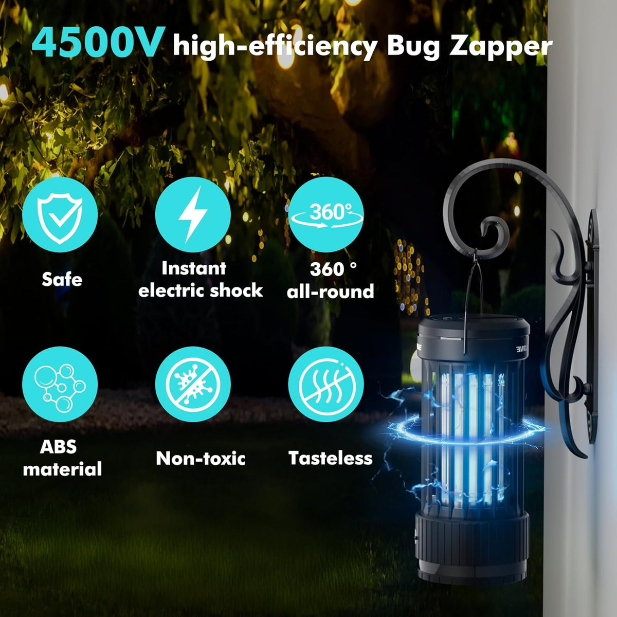 PALONE Bug Zapper, 4000mAh Electric Bug Zapper with LED Light, Retractable Fly Zapper with 3 Levels of Lighting Intensity Used for Indoor Outdoor - PuriLite