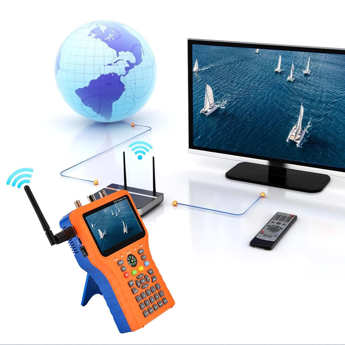 Satellite Finder, V8 Finder PRO FTA DVB S2 S2X Meter Digital Satellite Finder with 4.3inch LCD Screen Compass Function (US Plug) - PuriLite