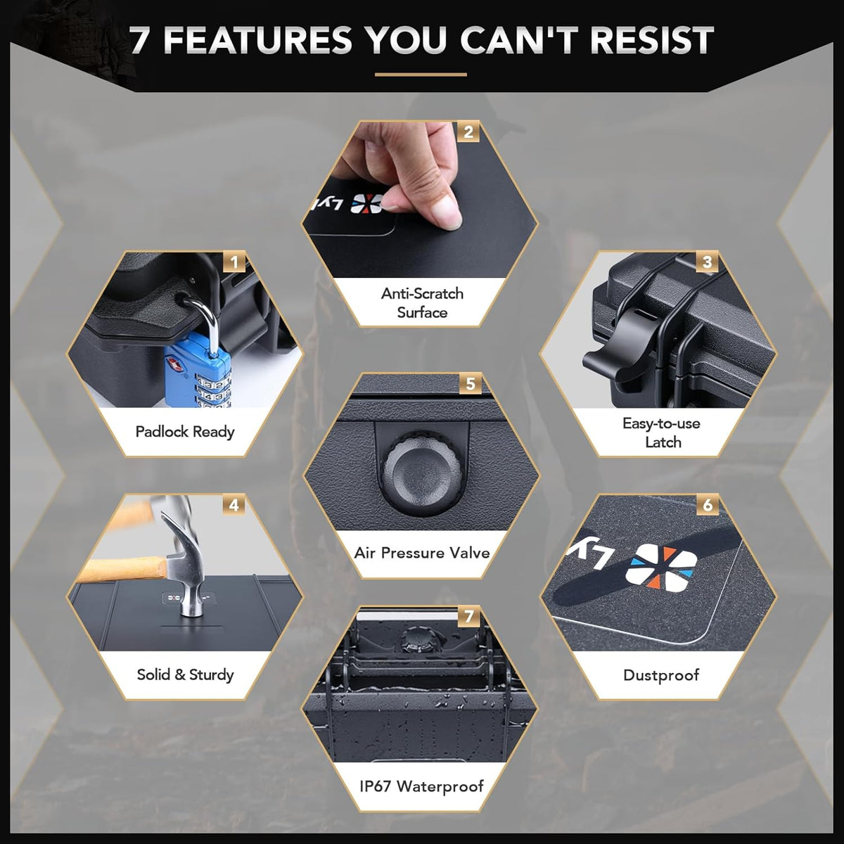 Lykus HC-2710 Portable Waterproof Hard Case with Foam, Camera Case with Customizable Fit Foam,Fit use of Drones,Camera, Equipments, Interior Size 27x16x8 cm - PuriLite