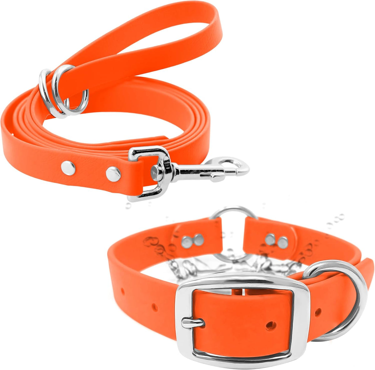 Regal Dog Products Medium Orange Dog Collar with Heavy Duty Double Buckle & D Ring | Vinyl Coated, Custom Fit, Adjustable Biothane Dog Collar Chew Resistant Waterproof Center-Ring Collar for Dogs - PuriLite