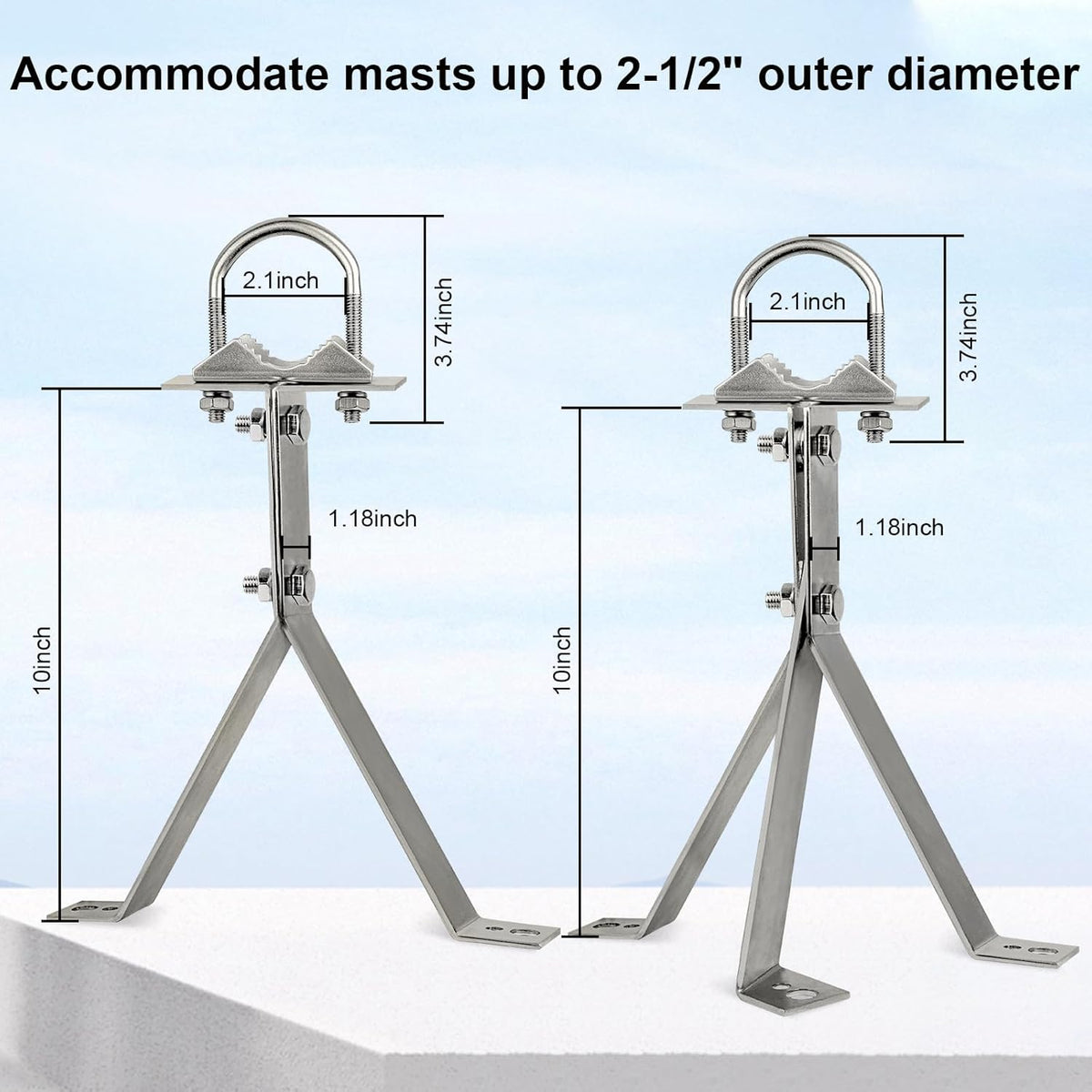 XRDS-RF 16 Inch Heavy-Duty Wall Mount Stand Off Mast for TV Antenna - Windproof Mounting Bracket (2-Leg + 2-Leg) - PuriLite