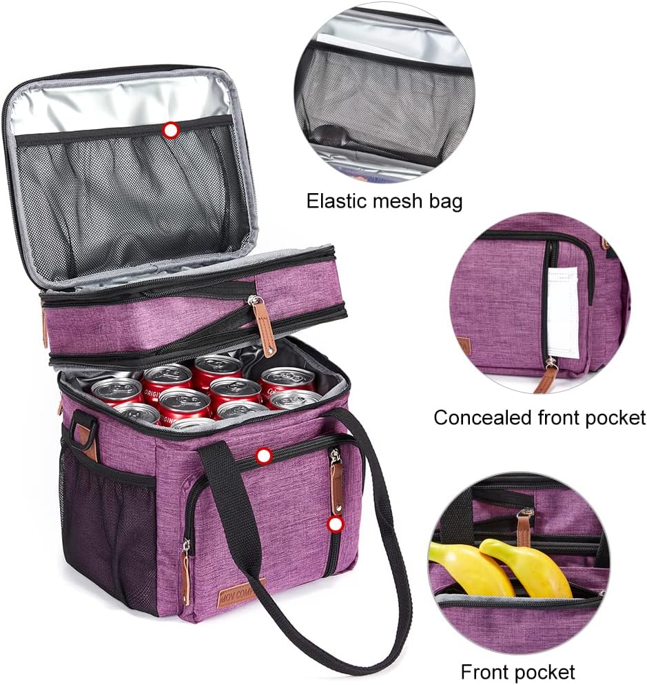 Lunch Bag Women Insulated Lunch Box for Work, Purple Expandable Large Lunch Bags, Leakproof Double Deck Lunch Box Cooler Bag（Purple） - PuriLite