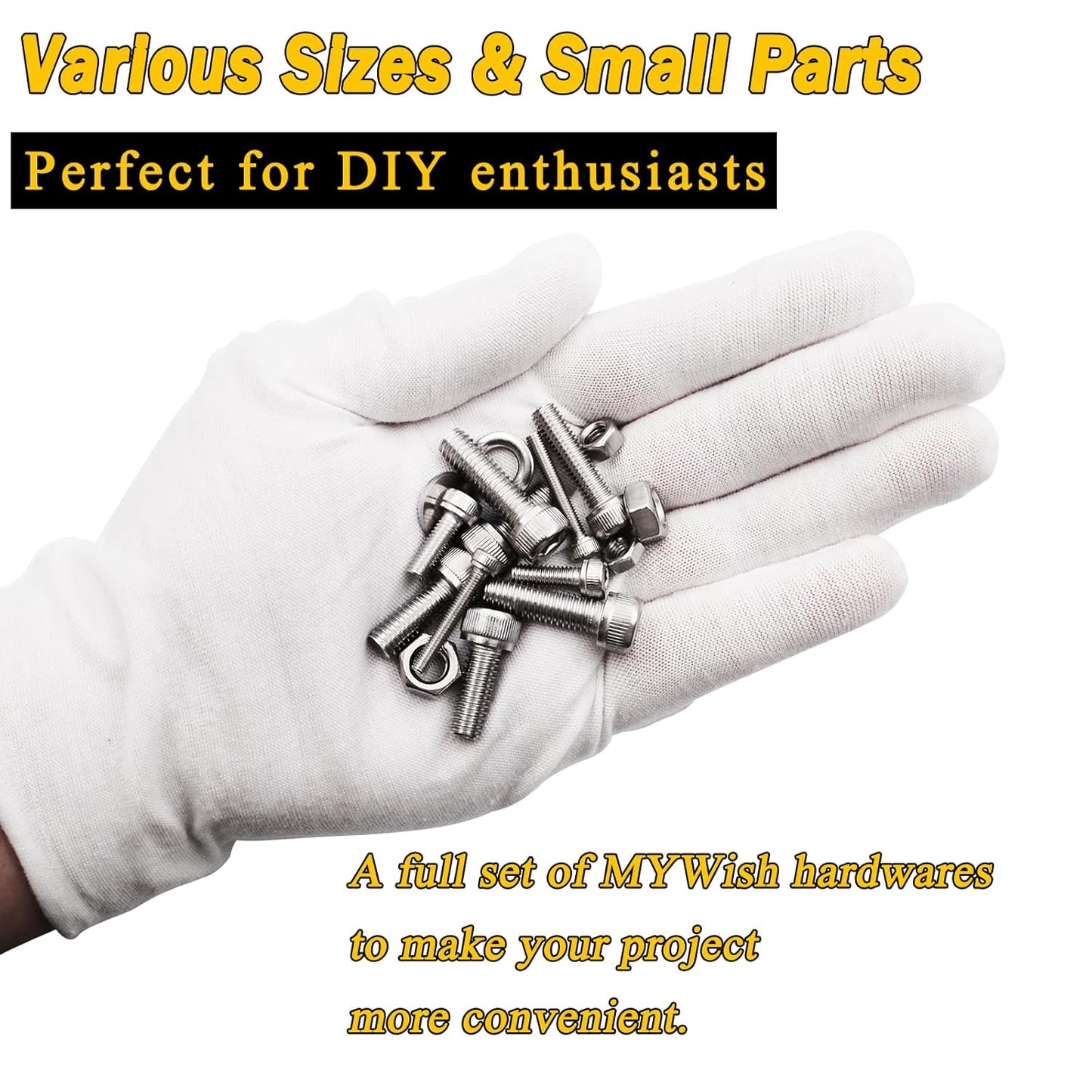 Mywish 900Pcs Metric Screw Assortment, M3 M4 M5 M6 Screw Assortment Kit 304 Stainless Steel Hex Socket Button Head Socket Cap Metric Screws Bolts & Flat Washers/Nuts/Hex Wrenches 16 Sizes 8MM to 20MM - PuriLite