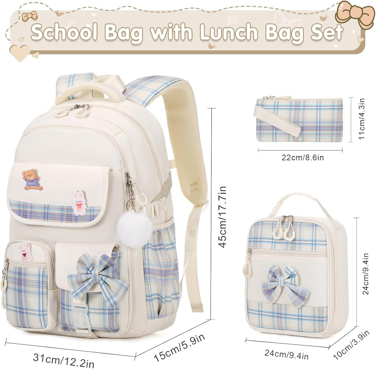 ACESAK Girls Backpack - 3PCS Backpack for Girls Cute School Backpacks for Girls Kindergarten - PuriLite