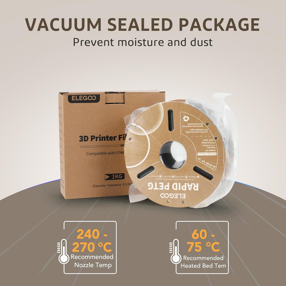 ELEGOO Rapid PETG Filament 1.75mm Black 1KG, 3D Printer Filament Max 600 mm/s High Speed Printing, Dimensional Accuracy +/- 0.02 mm Fit Most FDM Printer 1kg Cardboard Spool - PuriLite
