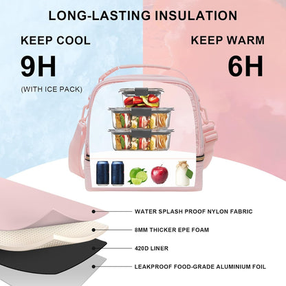 Everfun Womens Lunch Box Two Compartments Insulated Lunch Tote Bag Large Leakproof Soft Cooler for Work Picnic Travel, Black - PuriLite
