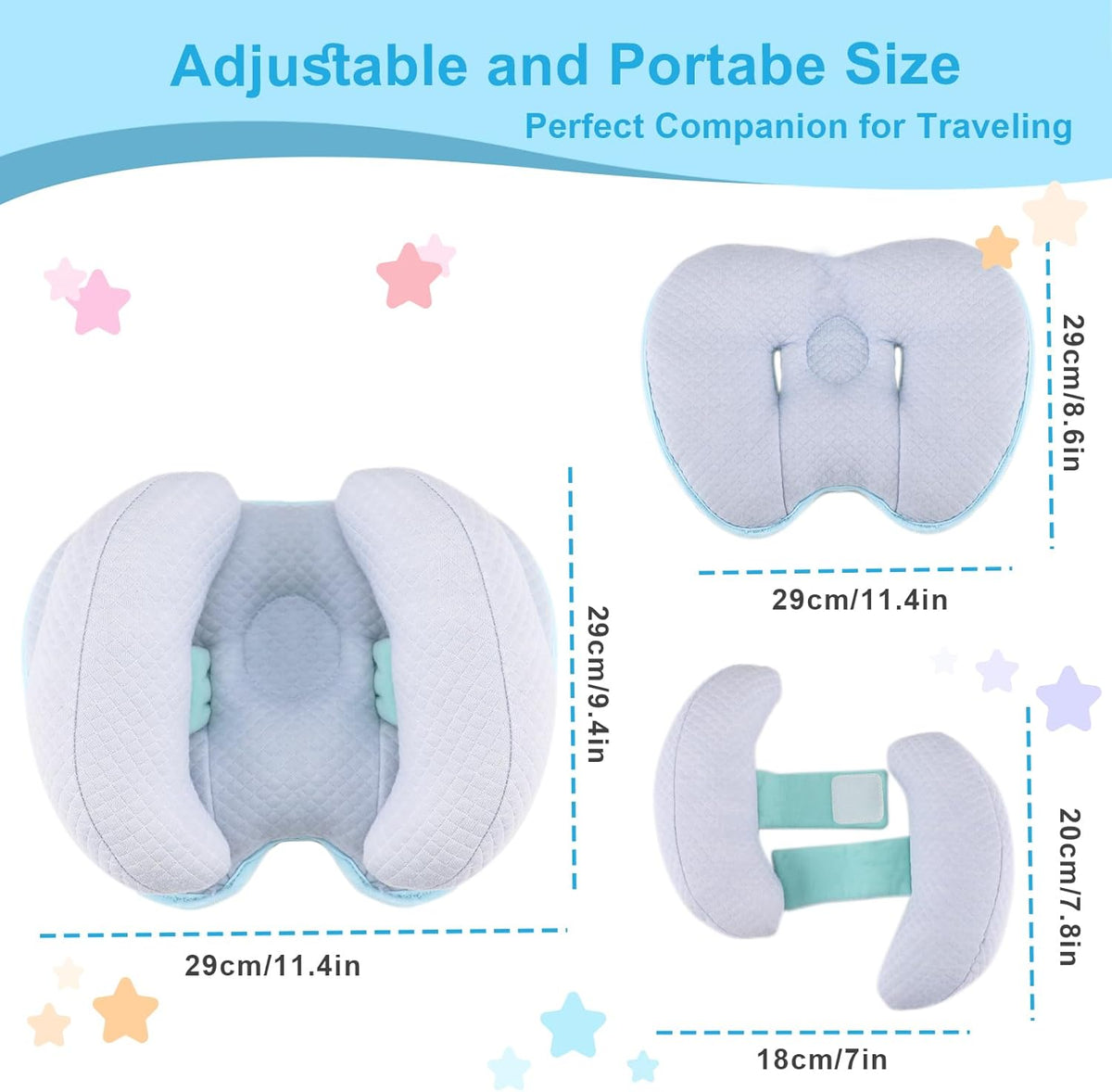 KAKIBLIN 2 in 1 Baby Head Pillow with Banana Neck Pillow for 3 Months to 8 Months Baby Travel Pillow for Stroller or Bed - PuriLite