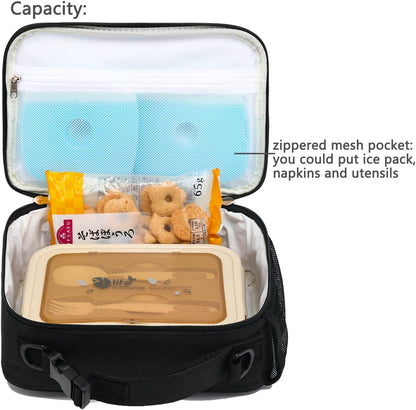 FlowFly Kids Lunch Box Insulated Soft Bag Mini Cooler Back to School Thermal Meal Tote Kit for Girls, Boys, Black - PuriLite