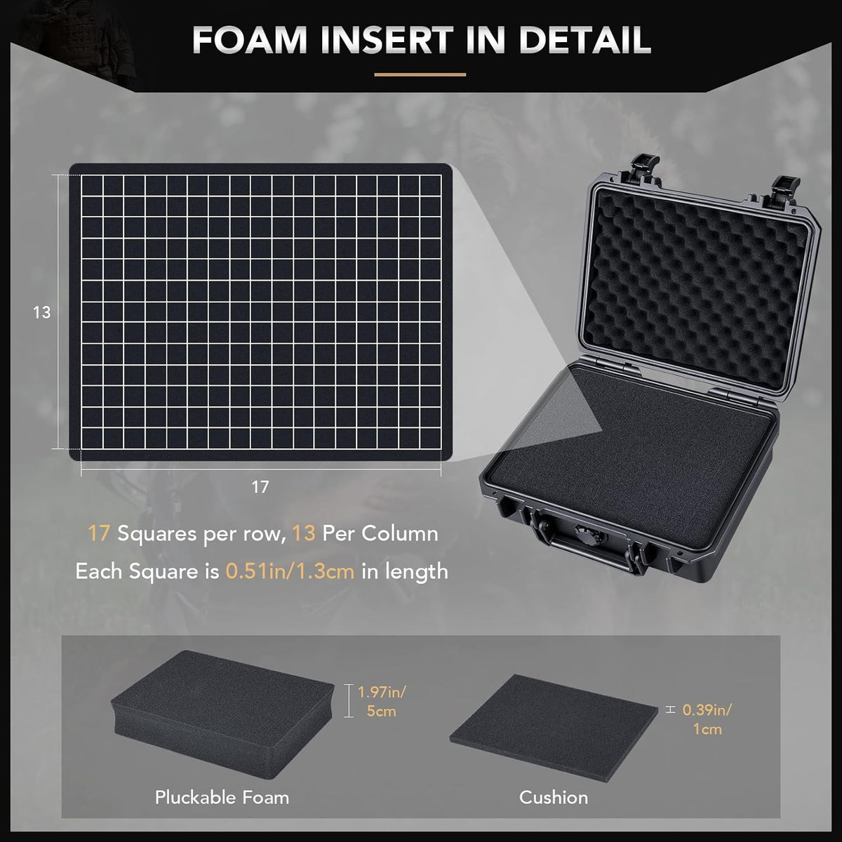 Lykus HC-2710 Portable Waterproof Hard Case with Foam, Camera Case with Customizable Fit Foam,Fit use of Drones,Camera, Equipments, Interior Size 27x16x8 cm - PuriLite
