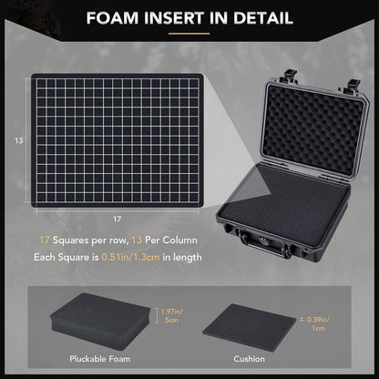 Lykus HC-2710 Portable Waterproof Hard Case with Foam, Camera Case with Customizable Fit Foam,Fit use of Drones,Camera, Equipments, Interior Size 27x16x8 cm - PuriLite