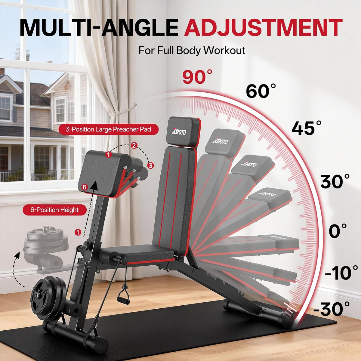 JOROTO Adjustable Weight Bench, Foldable Workout Bench 1000LBS Home Gym