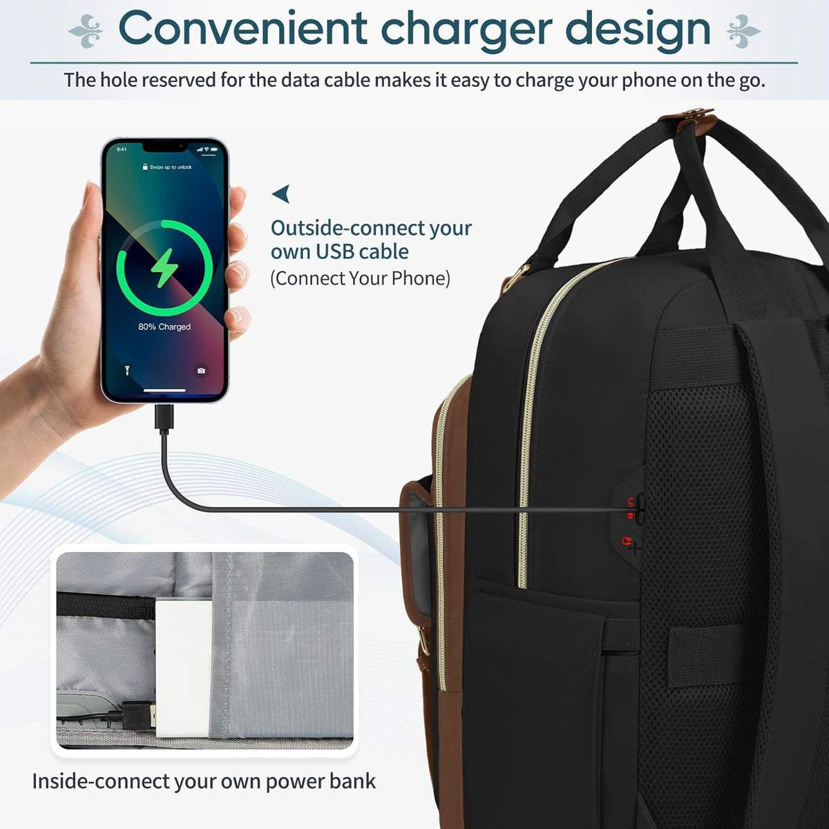 RAINSMORE Laptop Backpack 15.6 Inch for Women Large Travel Backpack with USB Charging Port Water Resistant - PuriLite