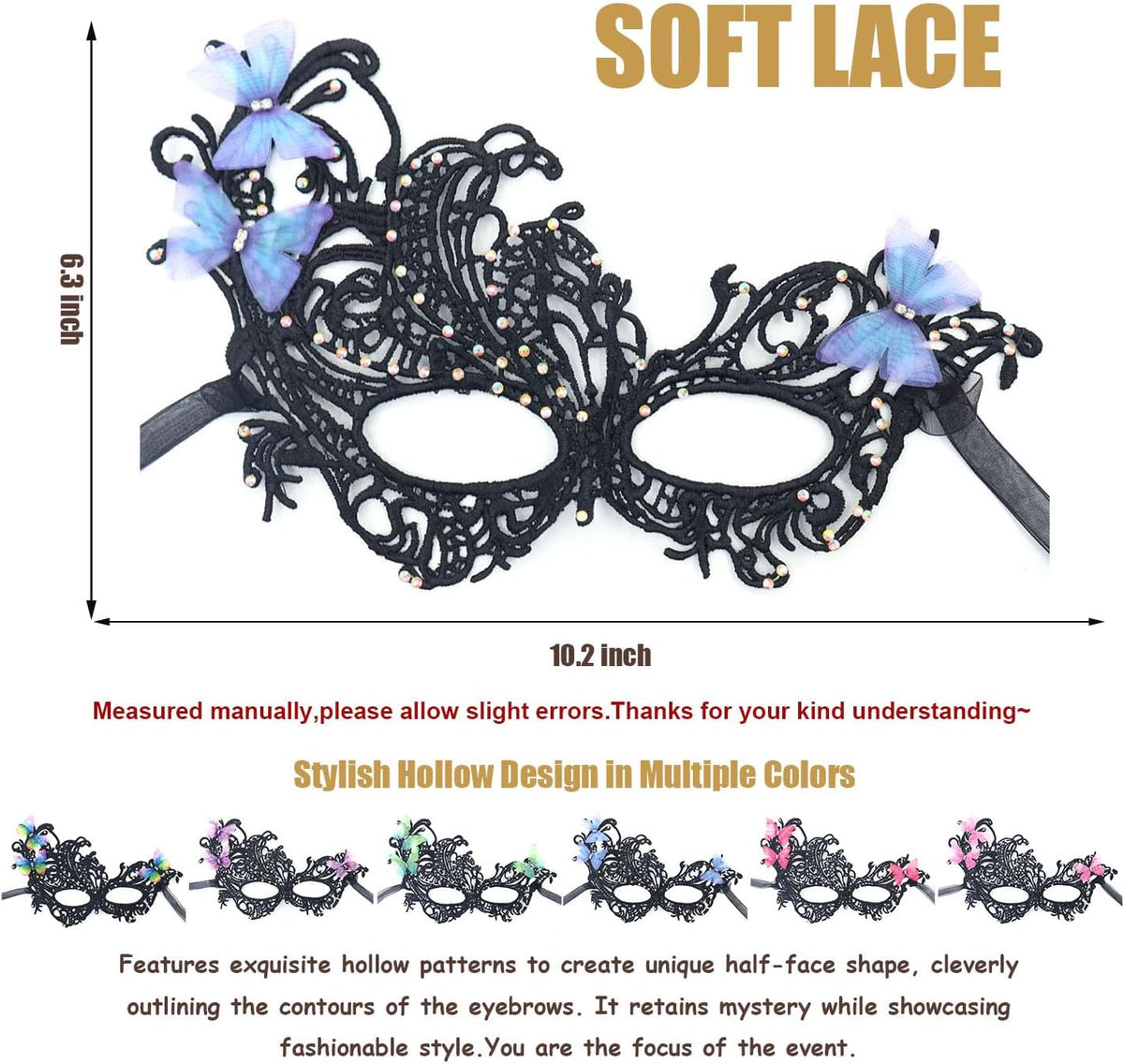 Masquerade Masks for Women Venetian Halloween Lace Mask for Carnival Party Prom Ball - PuriLite