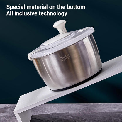 Stainless Steel Salad Spinner, 5L Lettuce Spinner with Lid Drain Bowl Colander, Spin and Dry Salad Greens Vegetable Dryer Fruit Washer Spinner for Berries - PuriLite
