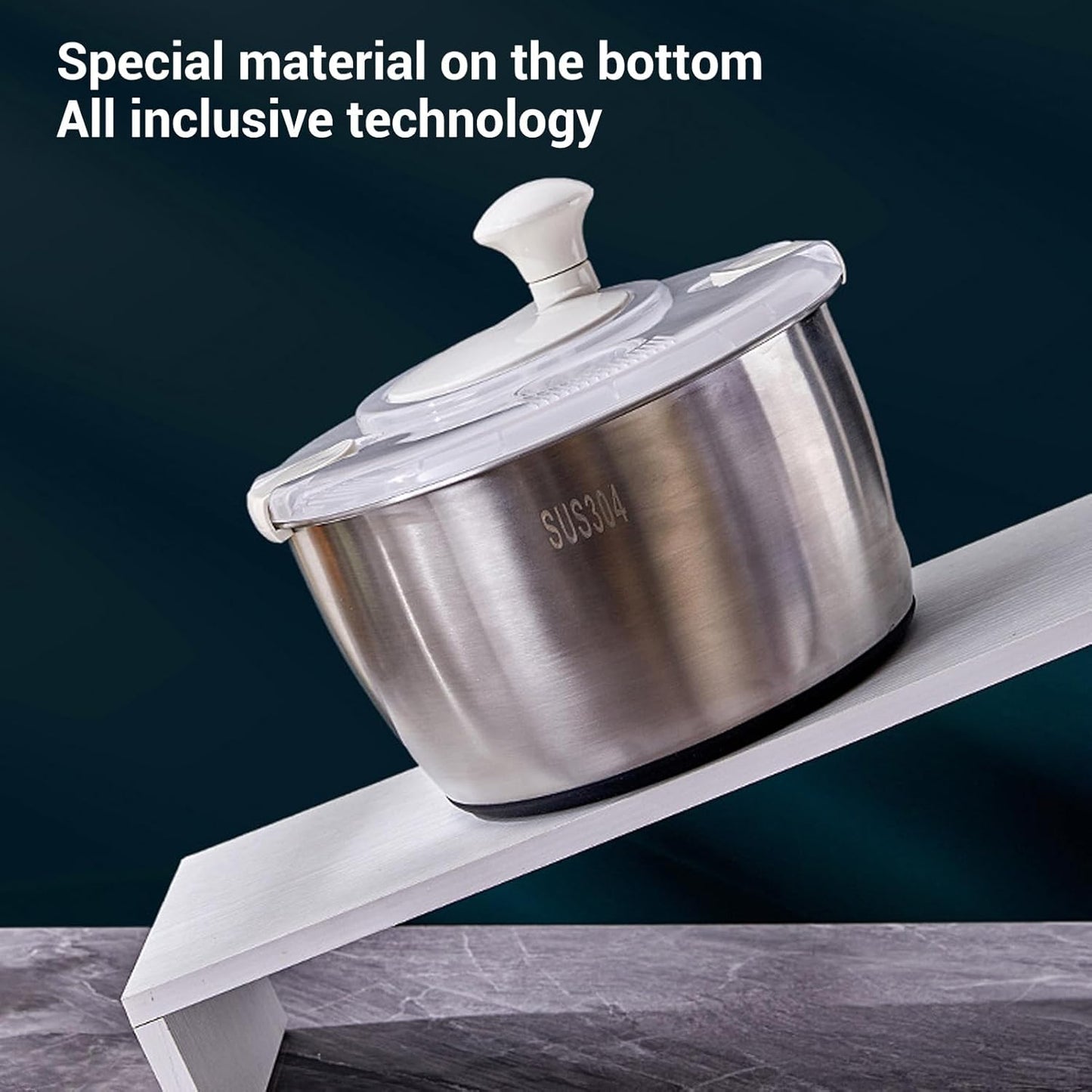 FLEXMAN Stainless Steel Salad Spinner, 5L/5.3Qt Multifunctional Lettuce Spinner Vegetable Dryer with Lid, Drain Bowl Colander for Home Kitchen, Dishwasher Safe - PuriLite