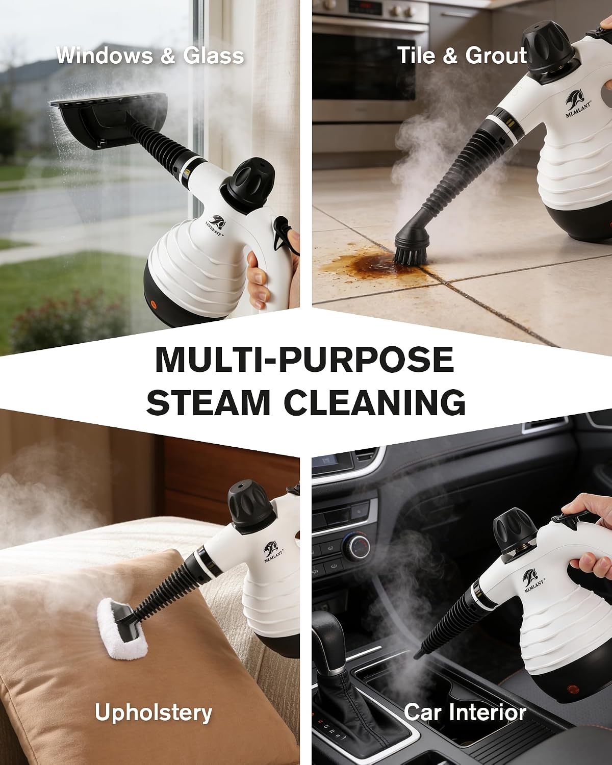 MLMLANT 300°F HandHeld Steam Cleaner,4.5 Bar Steamer For Home Floor, Window, Oven, Grout, Sealed Tile, Upholstered Furniture| Safety Lock| Kitchen, Bathroom| 10 Accessories