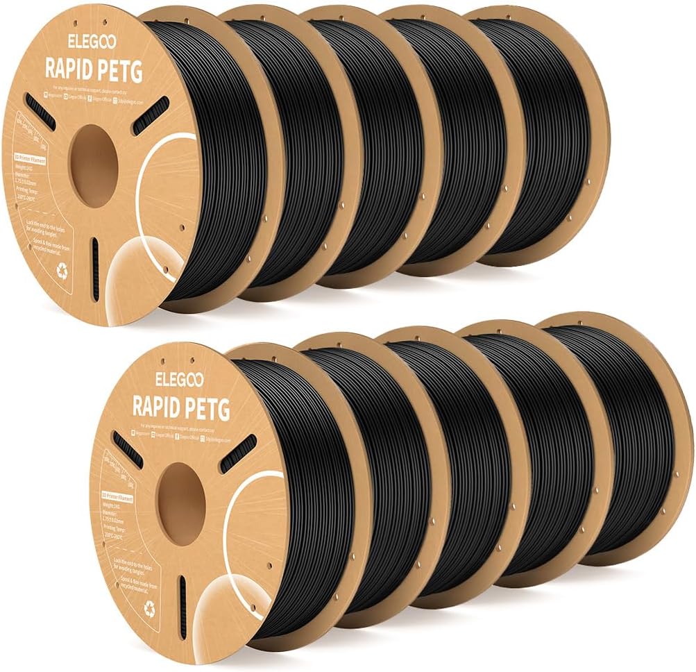 ELEGOO Rapid PETG Filament 1.75mm Black 1KG, 3D Printer Filament Max 600 mm/s High Speed Printing, Dimensional Accuracy +/- 0.02 mm Fit Most FDM Printer 1kg Cardboard Spool - PuriLite