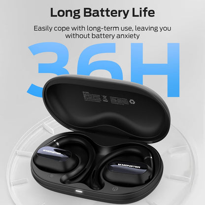 Monster Open Ear AC322, Bluetooth 5.4 Headset, 36H Battery Life, IPX5 Waterproof, Clear Communication, Ergonomic Design, Ear Angle Adjustable, Not Easy to Fall Off Wireless Bluetooth Headset. - PuriLite