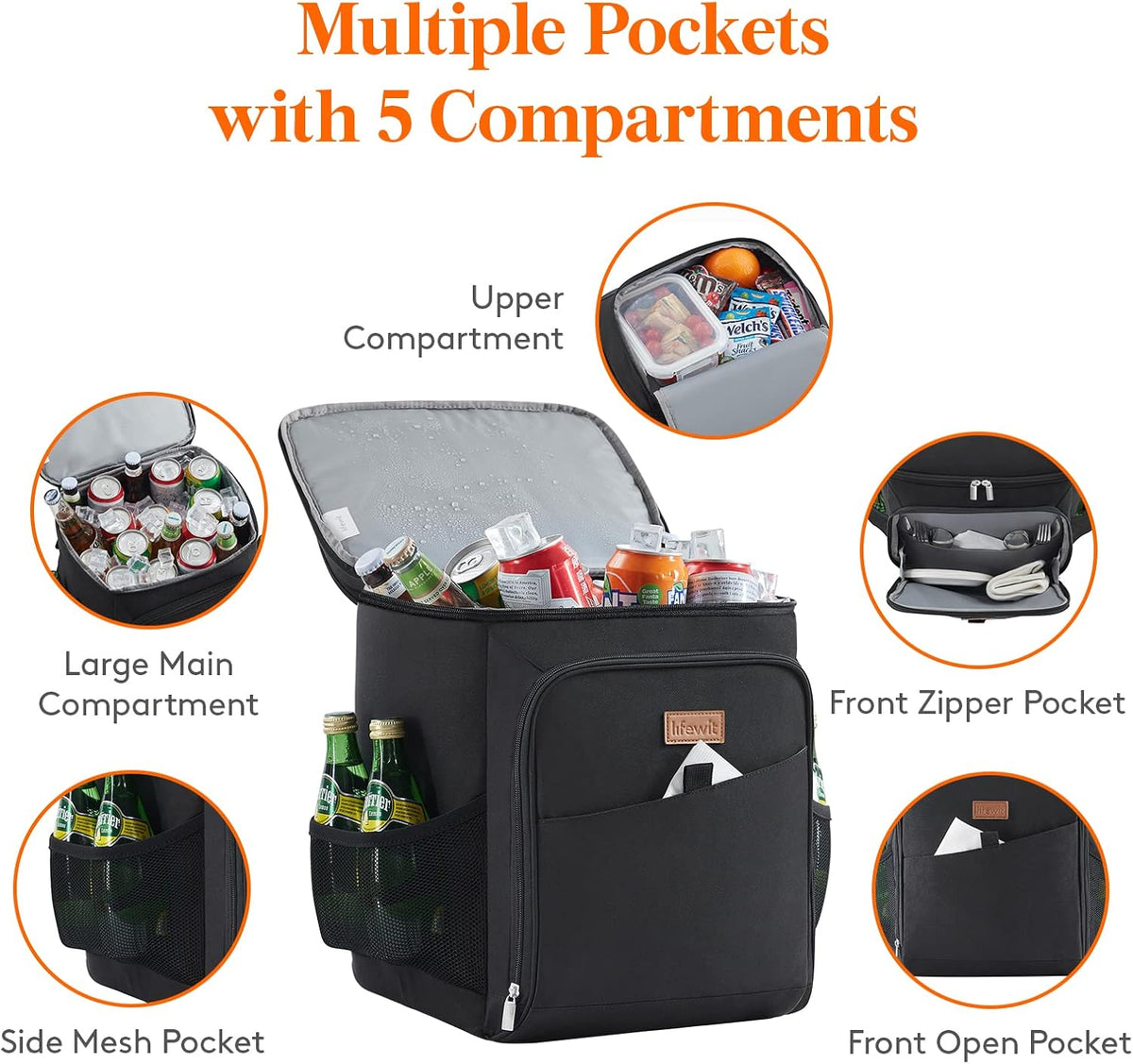 Lifewit 26L 34-Can Insulated Cooler Backpack Cool Bag, Large Picnic Bag Leakproof Portable Fridge Soft Food Cooler Box for Men Women for Outdoor/Picnic/Beach/BBQ/Camping/Travel/Family - PuriLite