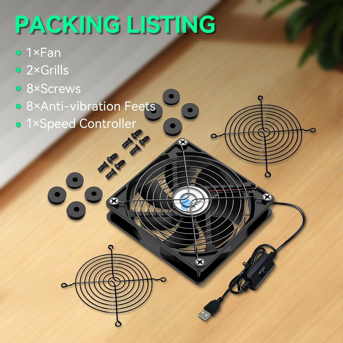 Easy Cloud 120mm USB Fan, USB Computer Fan with 3 Speeds Controller Small PC Cooling Fans for Cabinet Case Server TV Receiver Router DVR Xbox Cooler, 2Pcs - PuriLite