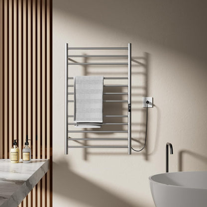 POPFLY Heated Towel Rack, Wall Mounted Electric Hot Towel Warmer, 4-Bar 304 Stainless Steel Small Heated Towel Warmer Rack for Bathroom with Timer and Temperature Control, Brushed - PuriLite