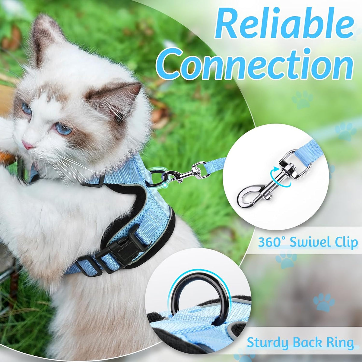 rabbitgoo Cat Harness and Leash for Walking, Escape Proof Soft Adjustable Vest Harnesses for Small Medium Cats, Easy Control Breathable Reflective Strips Jacket, XS, Black - PuriLite