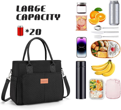 Lunch Bag for Women, Insulated Lunch Box for Work, Large Leakproof Cooler Purse with Side Pockets & Removable Shoulder Strap Women's Lunch Tote Bag for Picnic Work Beach Cute Lunch Bags (Heart) - PuriLite