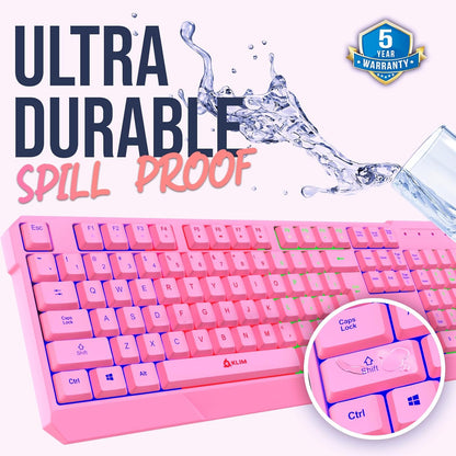 KLIM  Chroma Wireless Gaming Keyboard RGB New - Long-Lasting Rechargeable Battery - Quick and Quiet Typing - Water Resistant Backlit Wireless Keyboard for PC PS5 PS4 Mac - Black - PuriLite