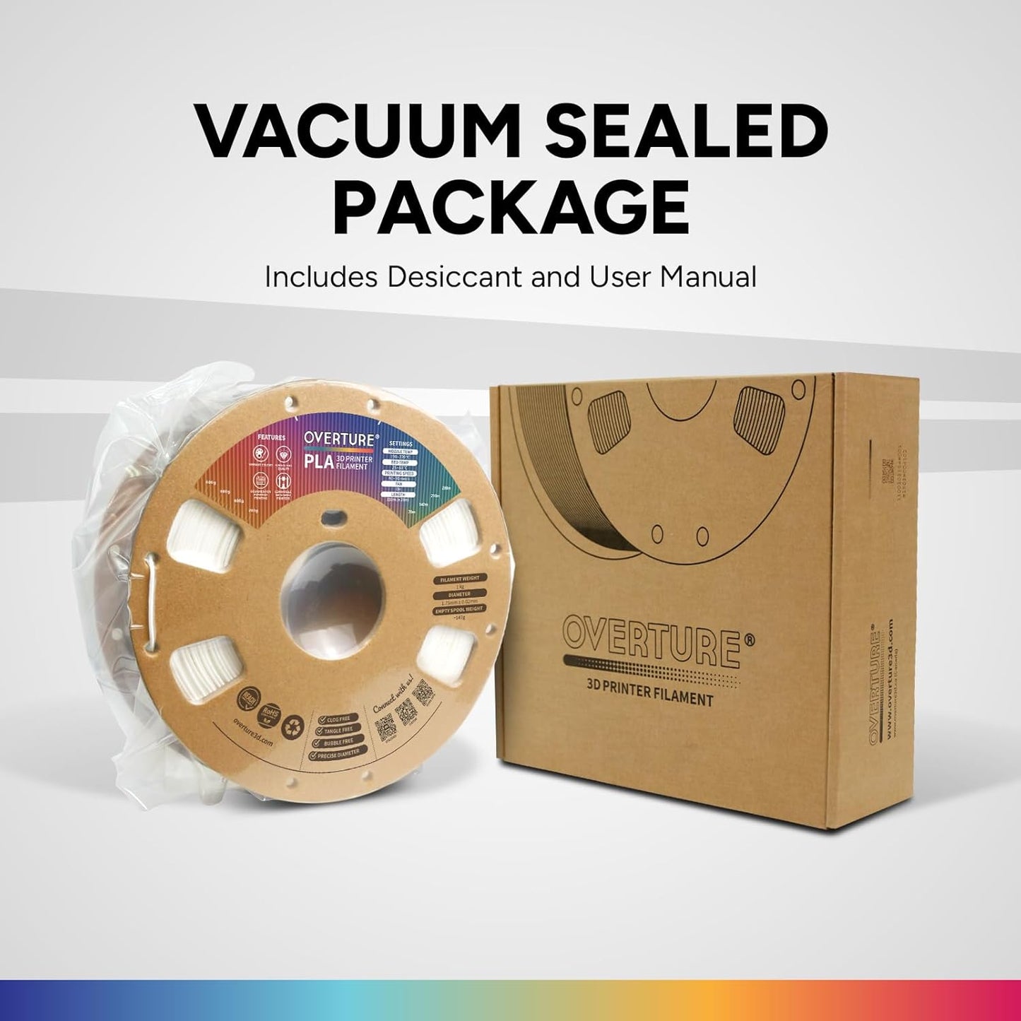 OVERTURE PLA Filament 1.75mm PLA 3D Printer Filament, 1kg Cardboard Spool (2.2lbs), Dimensional Accuracy +/- 0.02mm, Fit Most FDM Printer (Black 1-Pack) - PuriLite