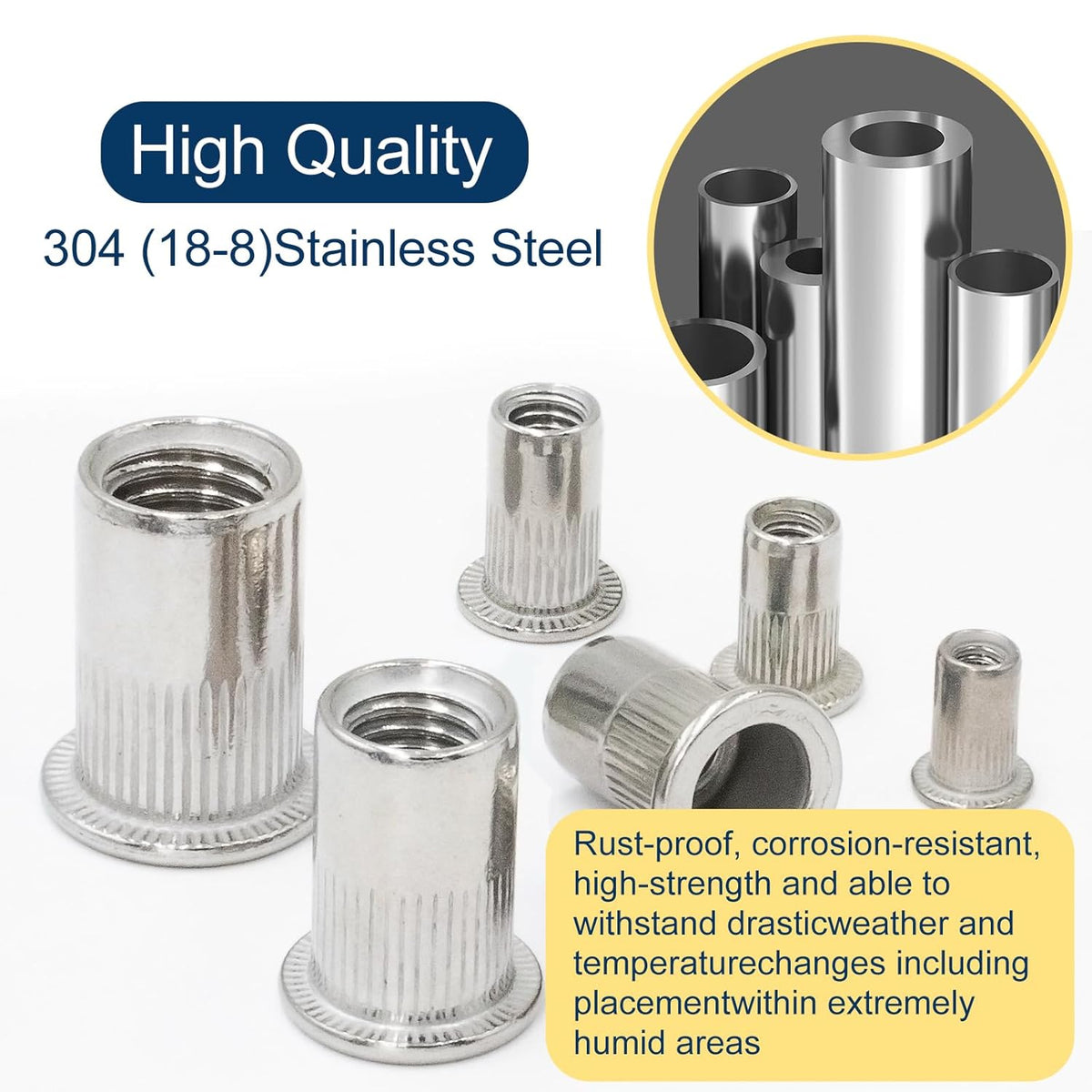 Vifmy Metric & SAE Rivet Nut Assortment Kit(420 Pcs),m3 m4 m5 m6 m8 m10 m12#6-32#8-32#10-24 1/4"-20 5/16"-18 3/8"-16 UNC Flat Head Rivnut Set,Zinc Plated Finish Carbon Steel Nutsert - PuriLite