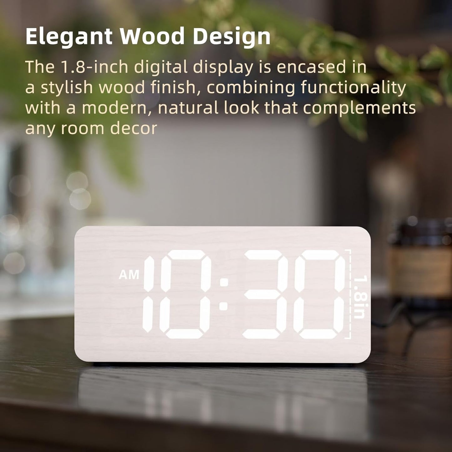 Purilite Select Wooden Digital Alarm Clock with Large LED Display - PuriLite