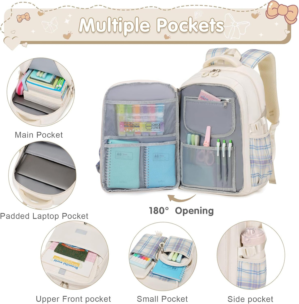 ACESAK Girls Backpack - 3PCS Backpack for Girls Cute School Backpacks for Girls Kindergarten - PuriLite