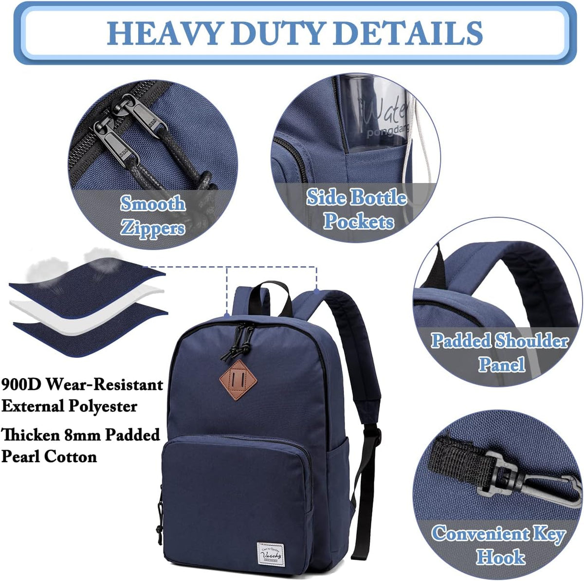 VASCHY Lightweight School Backpack for Women with Sleeve for 14" Laptop - PuriLite