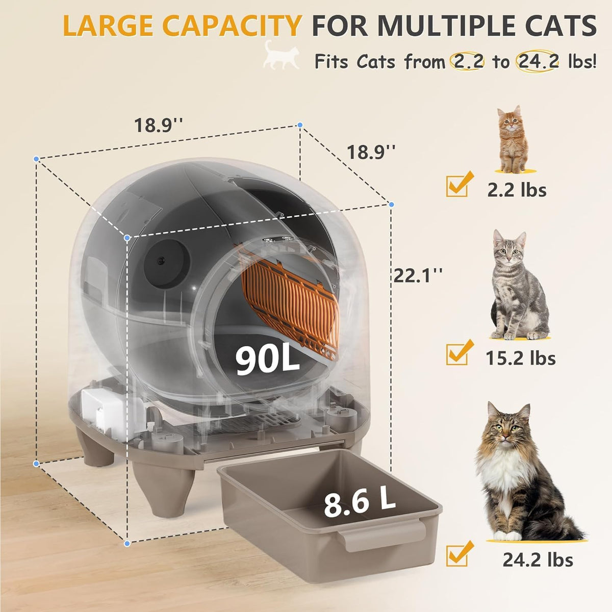 VICTONE Self Cleaning cat Litter Box with App Control Support Safety Protection, 90L Automatic Cat Litter Box for Multiple Cats with A Complimentary Garbage Bag (White) - PuriLite