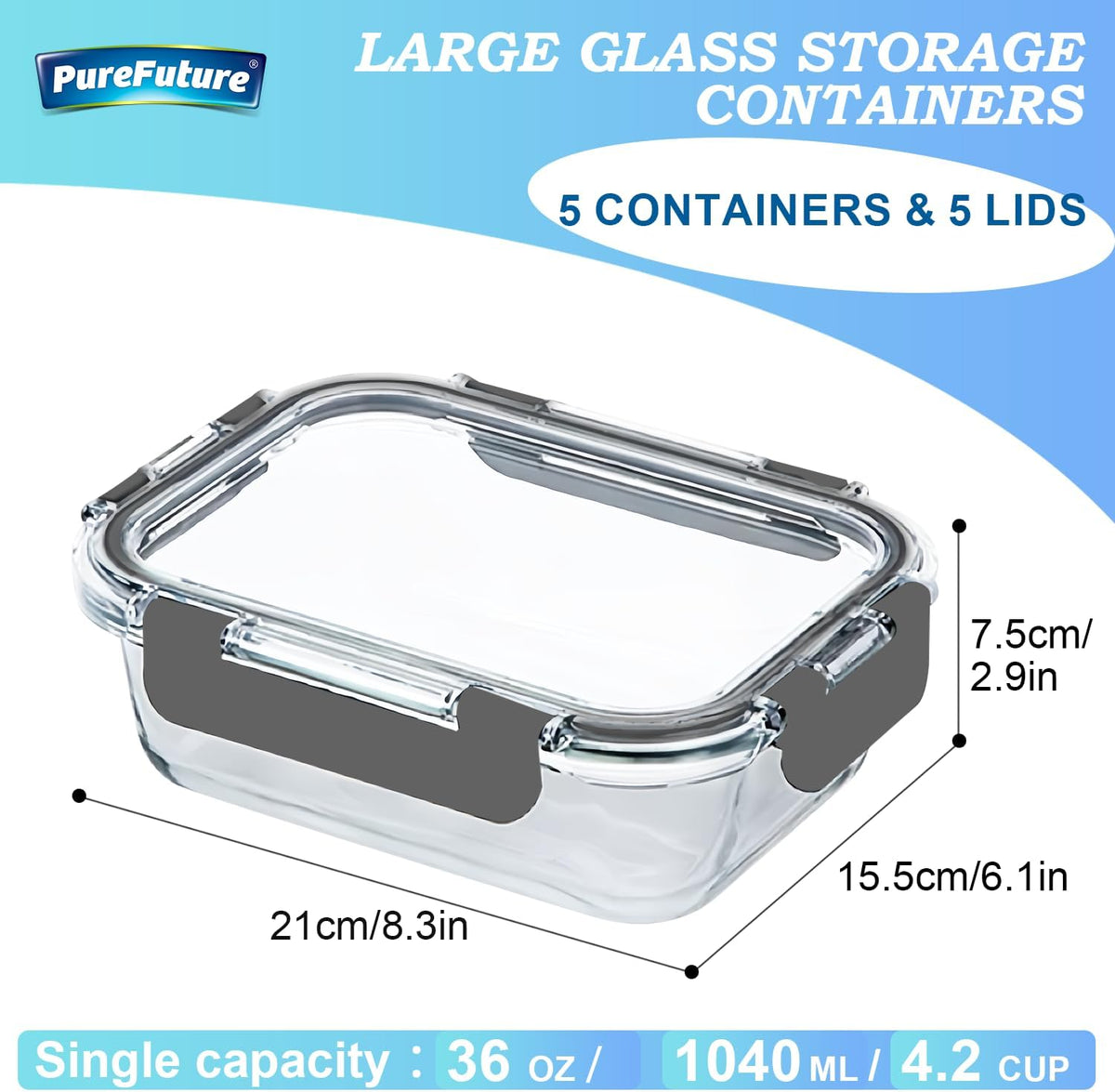 Pure Future 50-Piece Large Airtight Food Storage Containers with Lids, BPA-Free Stackable & Microwave Safe Kitchen Set for Meal Prep, Freezer Use - 25 Containers & Lids, Leakproof Design - PuriLite