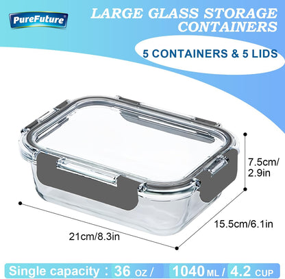 Pure Future 50-Piece Large Airtight Food Storage Containers with Lids, BPA-Free Stackable & Microwave Safe Kitchen Set for Meal Prep, Freezer Use - 25 Containers & Lids, Leakproof Design - PuriLite