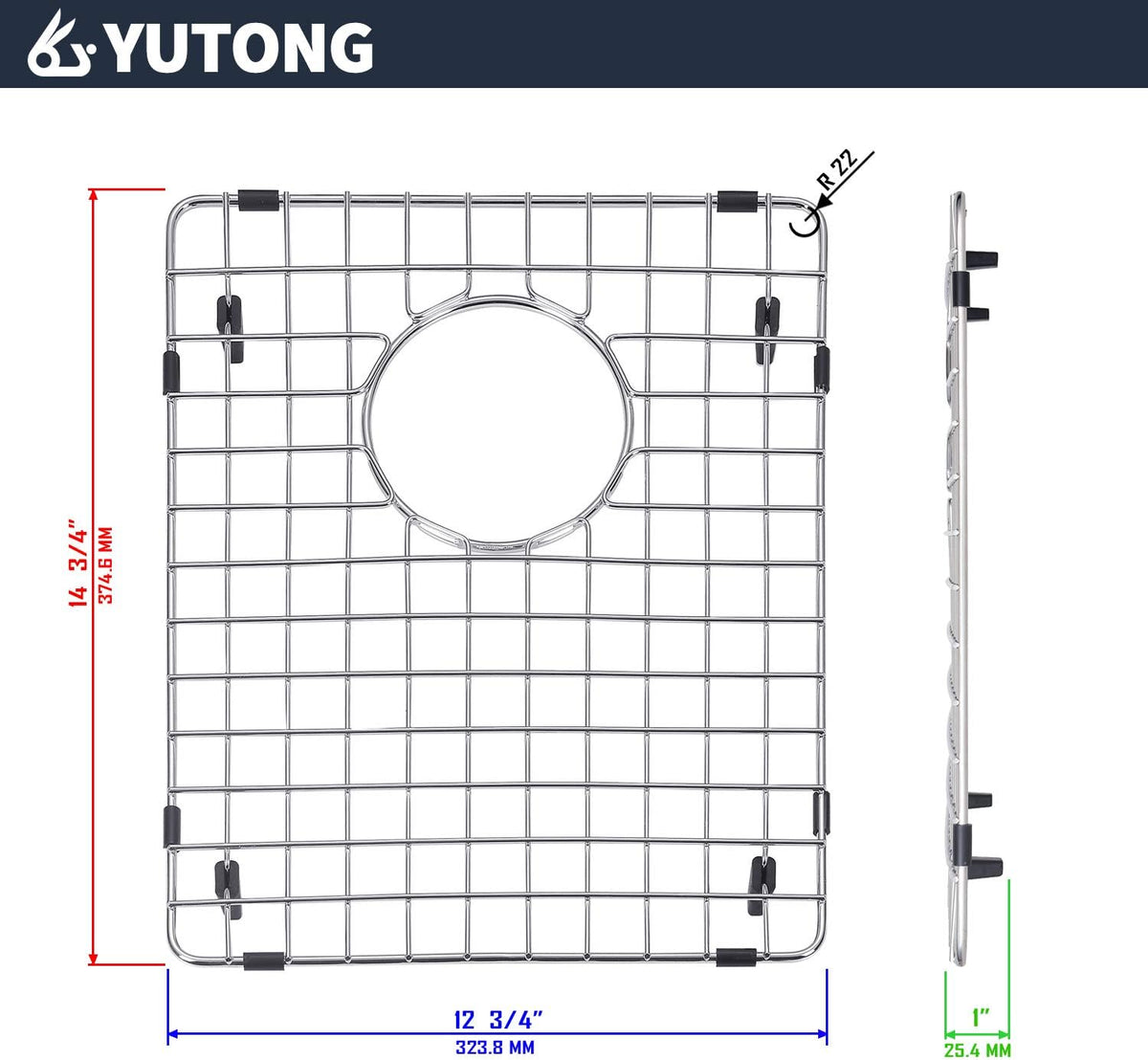 Yutong Kitchen Stainless Steel Sink Bottom Grid with Small Rounded Corner (27.5" x 15.5") - PuriLite