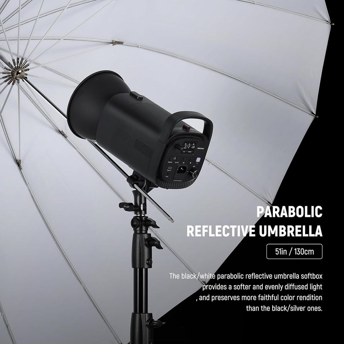 NEEWER 71"/180cm Parabolic Reflective Umbrella Photography with White Inner, Soft Lighting with Diffuser Cover, Bag, Quick Fold for Camera Photo Studio Video Light Shooting Monolight Flash, NS4U - PuriLite