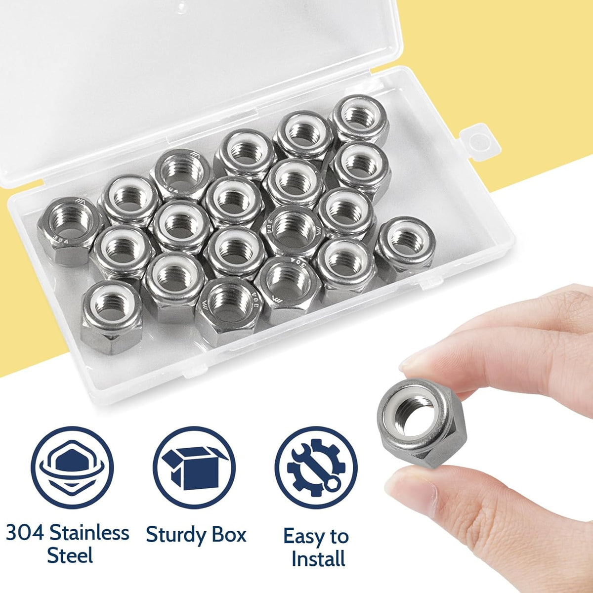 Vifmy 110 Pack 1/4"-20 Inch Lock Nuts,304 (A2-70) Stainless Steel Nylon Insert Locknuts,Standard Inch Thread Nylock Nuts for Bolts - PuriLite