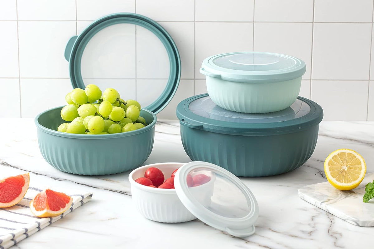 COOK WITH COLOR Prep Bowls with Lids- 8 Piece Nesting Plastic Small Mixing Bowl Set with Lids (Teal Ombre) - PuriLite