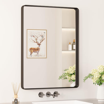 Keonjinn 42 x 36 Brushed Nickel Bathroom Vanity Mirror, Large Rounded Rectangle Bathroom Mirrors for over Sink, Metal Framed Silver Mirror for Wall, Shatterproof HD Tempered Glass(Horizontal/Vertical) - PuriLite